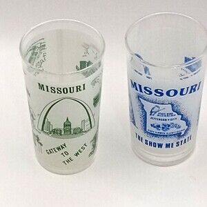 MISSOURI SHOW ME STATE Souvenir Frosted 2 Glasses 8 oz about 5" tall barware